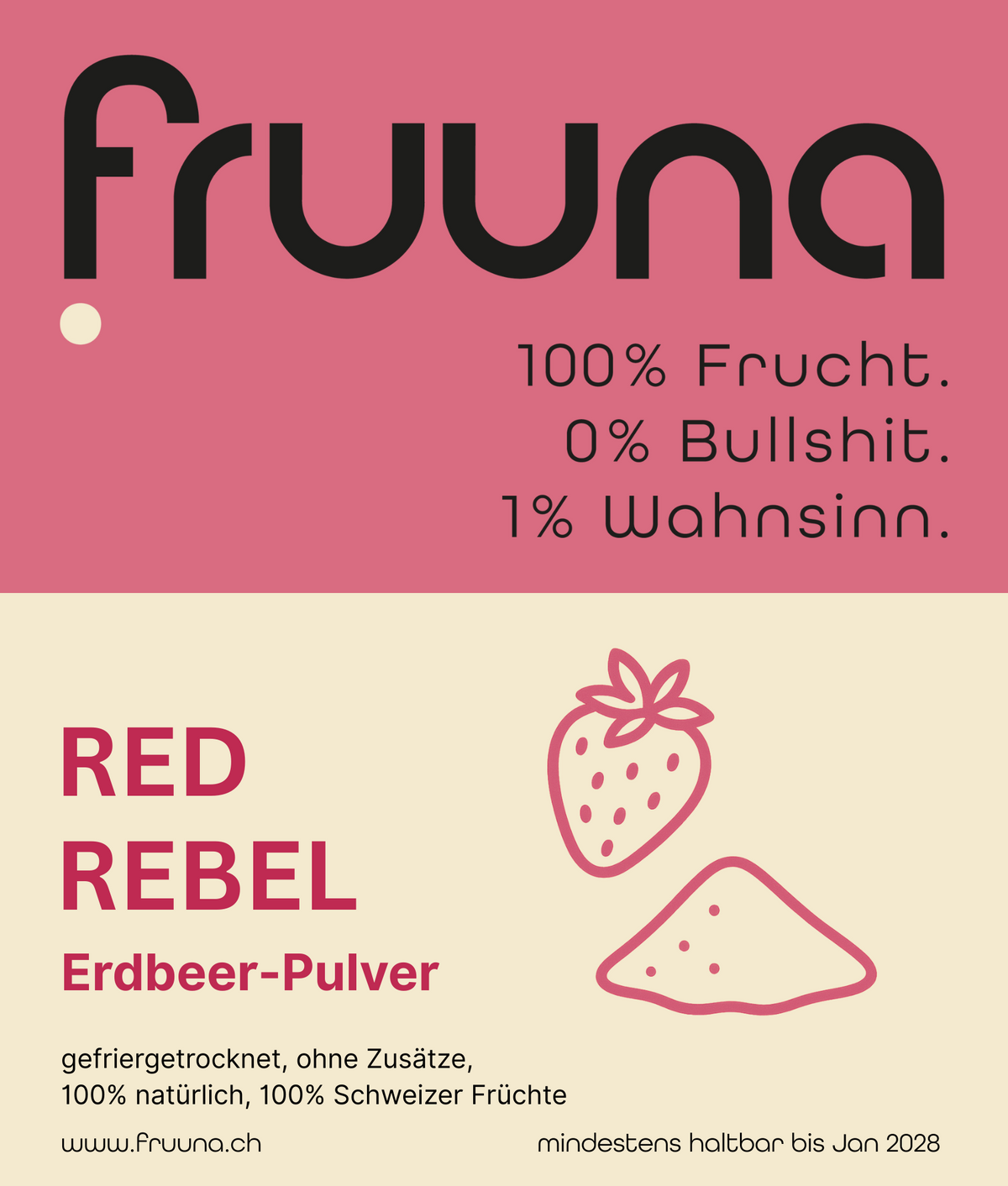 Rote Rebellen: gefriergetrocknete Schweizer Erdbeeren als Pulver, 200g